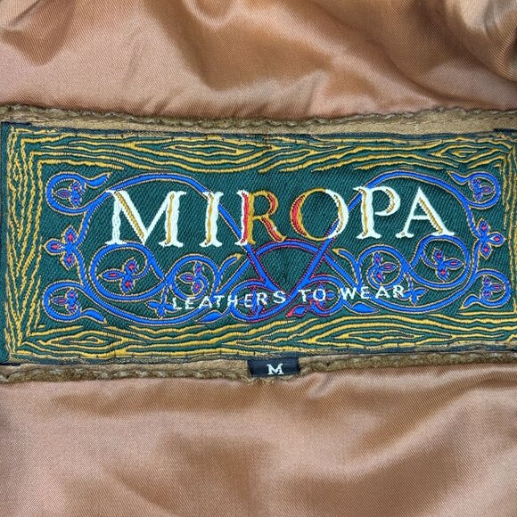 Vintage Miropa Leather Bomber Jacket Tan Distressed 90s Retro Moto Style Mens M - Picture 11 of 13